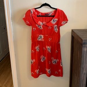 Sheer orange floral AE Outfitters sundress, unlined with side zip closure